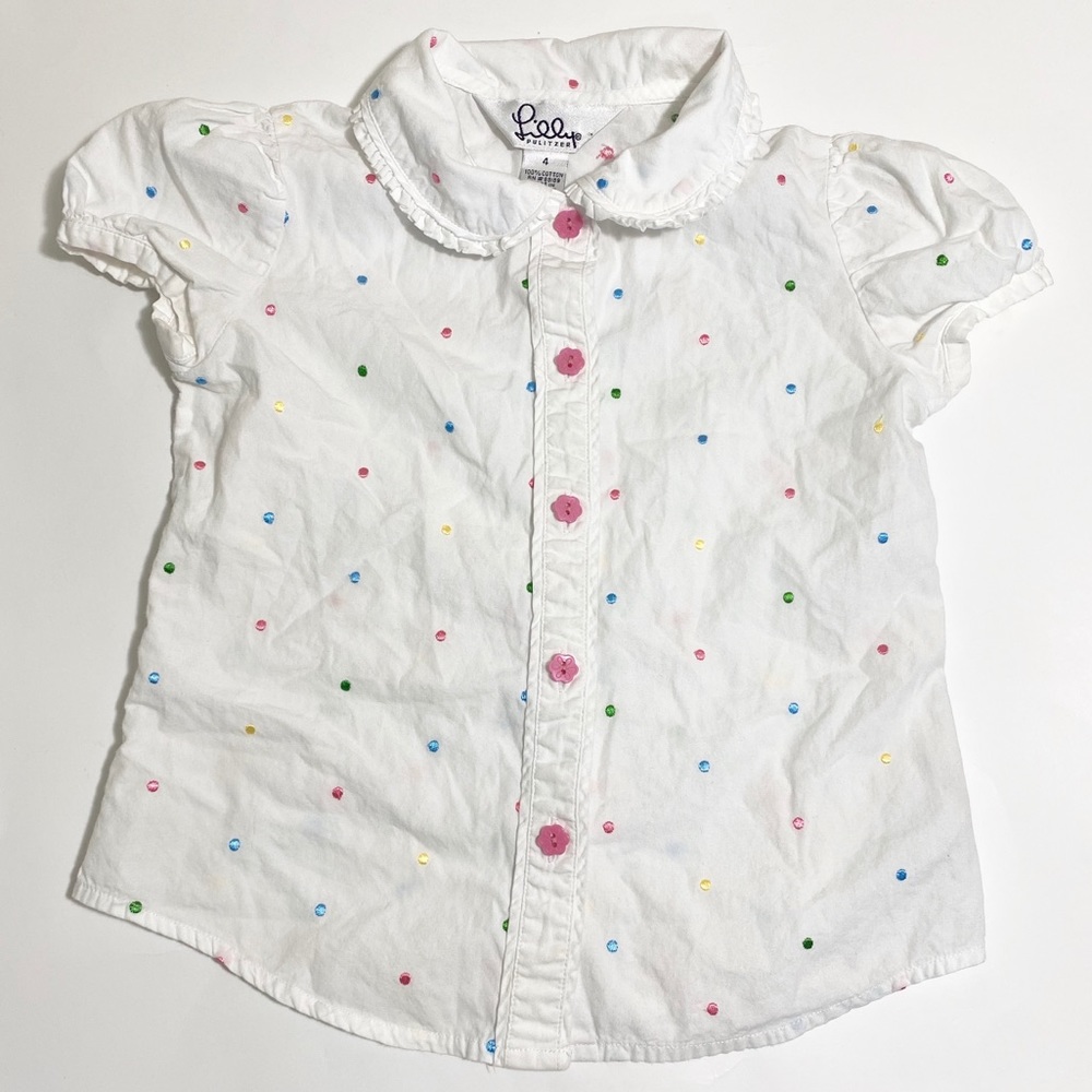 Vintage Lilly Pulitzer girls white polka dot shirt